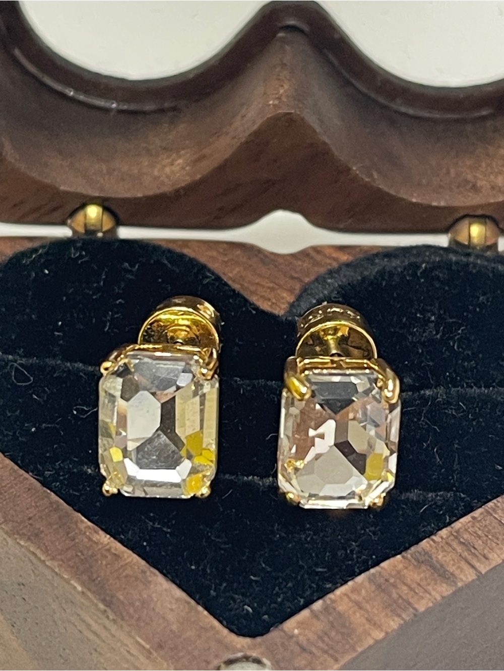 Kurt Geiger Gold Clear Crystal Rectangular Stud Earrings